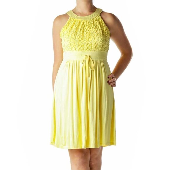 Calvin Klein Dresses & Skirts - Calvin Klein Yellow Jersey Day Dress with Lace